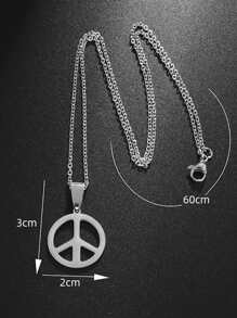 Men Peace Symbol Pendant Necklace - Silver - View 6