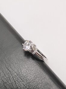 Cubic Zirconia Decor Ring - Silver - View 3