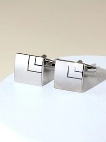 Fashionable and Popular Men Geometric Decor Cufflinks Copper for Jewelry Gift and for a Stylish Look - Silver - View 2