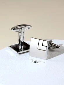 Fashionable and Popular Men Geometric Decor Cufflinks Copper for Jewelry Gift and for a Stylish Look - Silver - View 3