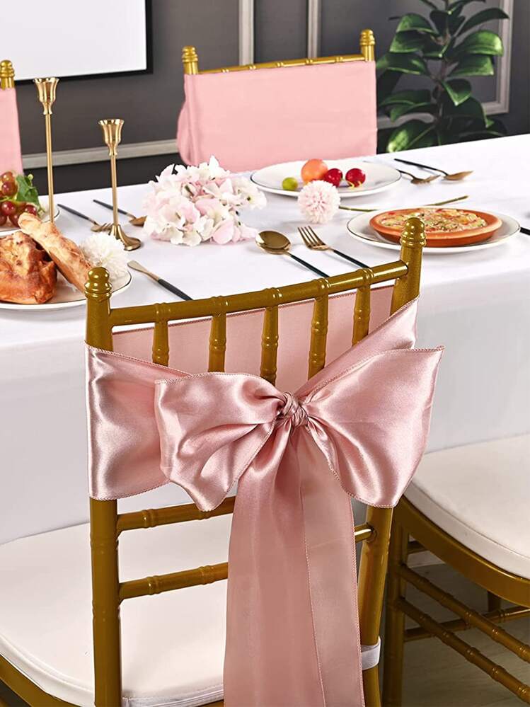 5 piezas Cinturones decorativos de silla de unicolor, decoración de mesa y silla, lazos de silla - Rosa - Añade 2
