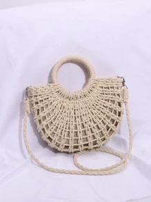 Minimalist Straw Bag - Beige - View 1