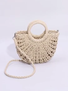 Minimalist Straw Bag - Beige - View 2