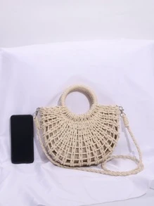 Minimalist Straw Bag - Beige - View 3