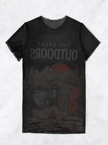 Landscape & Letter Graphic Cover Up Dress - Black - View 4