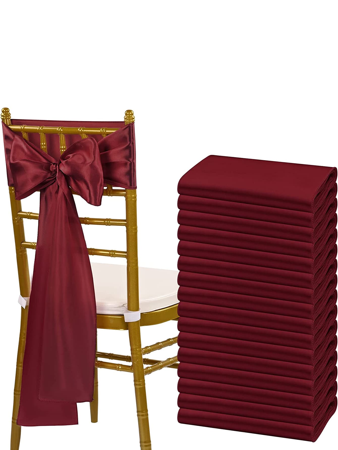 5 chiếc ruy băng trang trí ghế màu trơn - Màu Đỏ Sâu - Xem 1