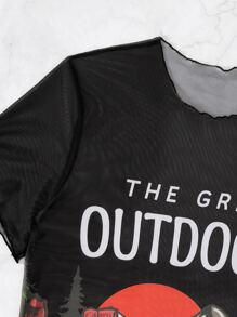 Landscape & Letter Graphic Cover Up Dress - Black - View 6