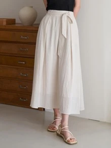 DAZY Solid Belted Plicated Detail Skirt