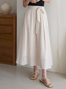 DAZY Solid Belted Plicated Detail Skirt