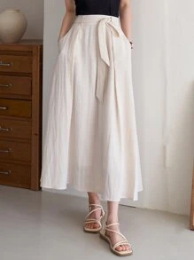 DAZY Solid Belted Plicated Detail Skirt