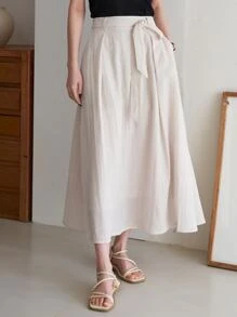 DAZY Solid Belted Plicated Detail Skirt