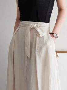 DAZY Solid Belted Plicated Detail Skirt