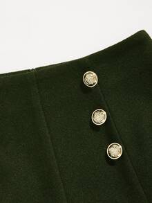 SHEIN Unity Shorts de doble botonadura similar a la lana - Verde militar - Ver 5