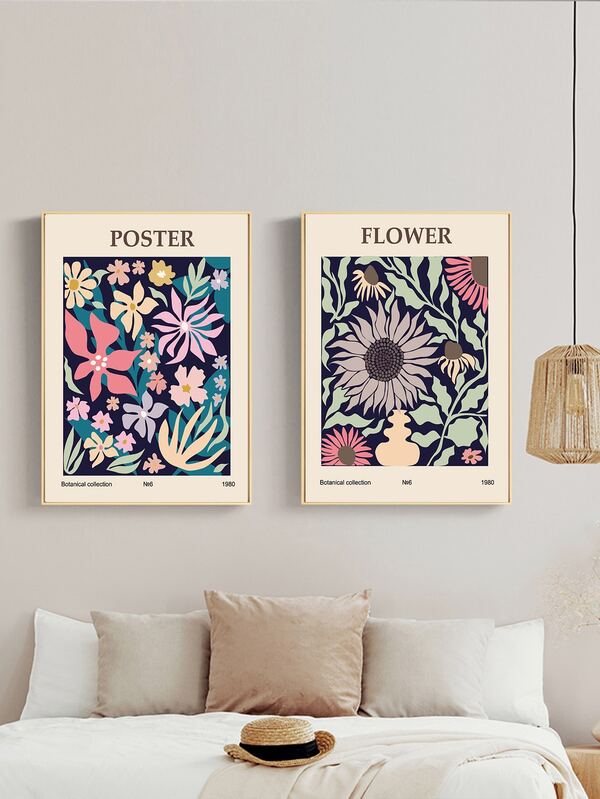 3pcs Floral Print Unframed Painting SHEIN