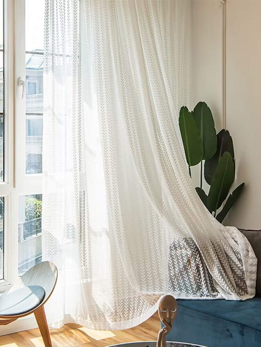 小麥圖案單片透視窗簾 - 白色 - 查看 1