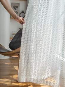 小麥圖案單片透視窗簾 - 白色 - 查看 2