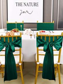 5 chiếc Dây đai trang trí ghế màu trơn, Trang trí bàn ghế, Cà vạt ghế - màu xanh lá - Xem 2