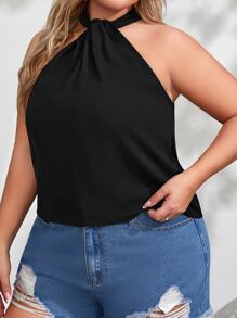 SHEIN VCAY 大碼素色掛脖上衣 - 黑色 - 查看 2