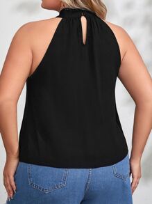 SHEIN VCAY 大碼素色掛脖上衣 - 黑色 - 查看 3