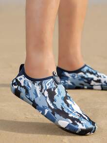 Camo Print Slip On Creek Socks - Blue - View 1
