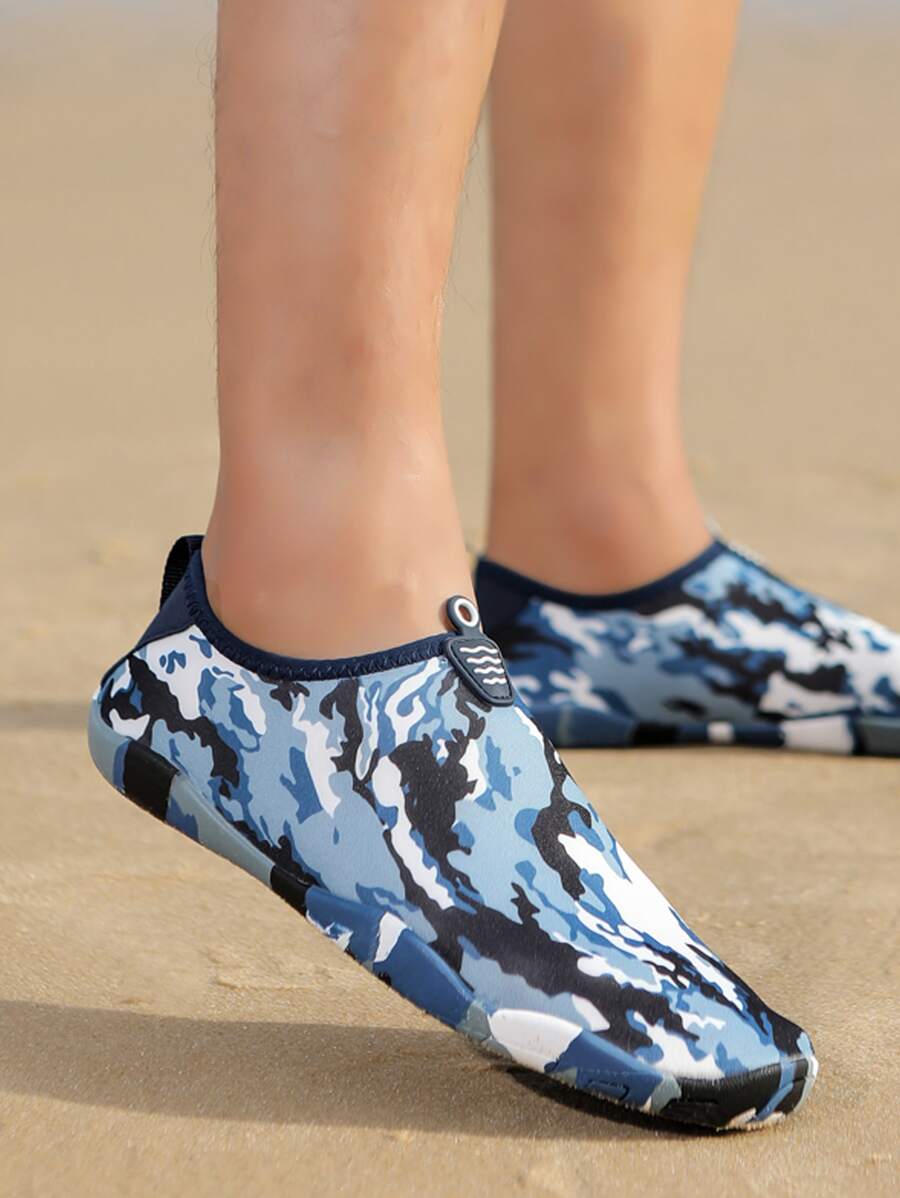 Camo Print Slip On Creek Socks - Blue - View 1