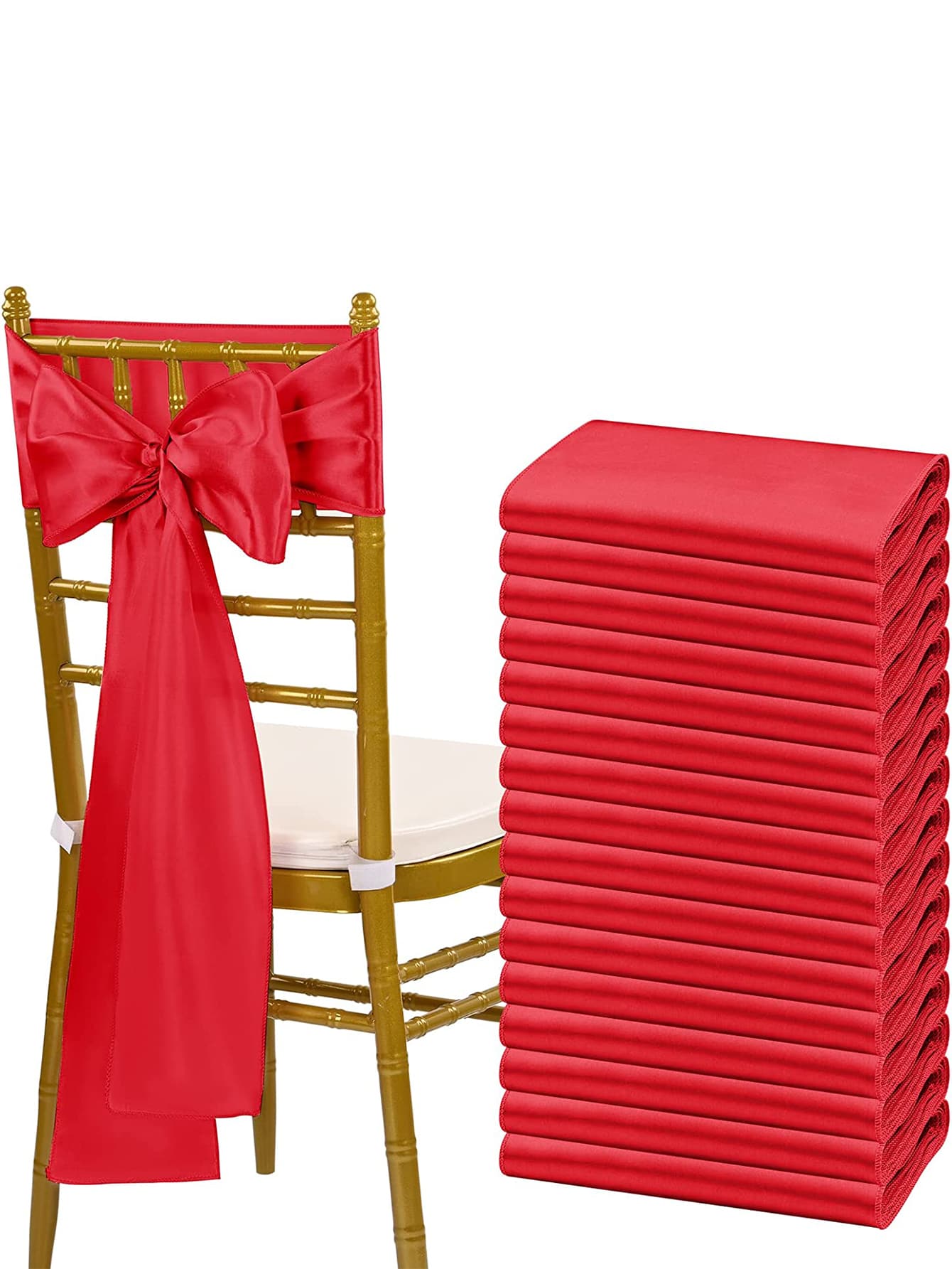 5入組純色椅子裝飾帶，桌椅裝飾，椅帶 - 紅色 - 查看 1