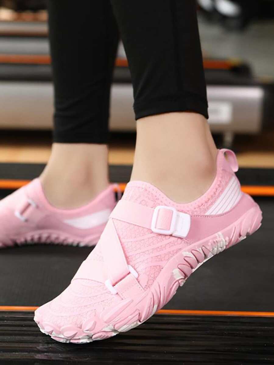 Striped Pattern Buckle Decor Creek Shoes - Pink - View 1