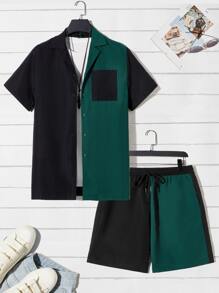 GENTILAND Men Colorblock Shirt & Shorts Without Tee - Multicolor - View 1