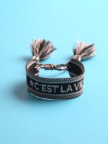 Letter Embroidered Tassel Decor Bracelet - Multicolor - View 2