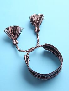 Letter Embroidered Tassel Decor Bracelet - Multicolor - View 4