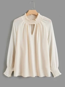 SHEIN Clasi 大碼鎖眼領插肩袖襯衫 - 杏色 - 查看 1