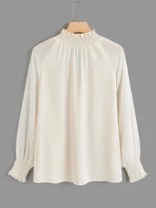 SHEIN Clasi 大碼鎖眼領插肩袖襯衫 - 杏色 - 查看 2