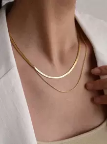 1 件女士不锈钢镀金扁平蛇骨链项链