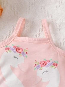 Baby Swan & Floral Print Cami Top - Pink - View 5