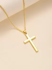 十字吊墜項鍊 - 金黃色 - 查看 1