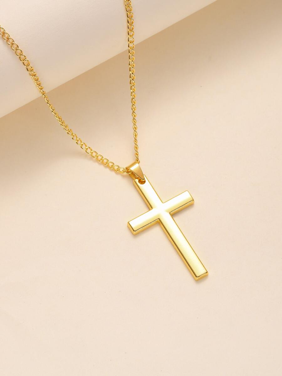 十字吊墜項鍊 - 金黃色 - 查看 1