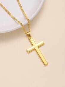 十字吊墜項鍊 - 金黃色 - 查看 4
