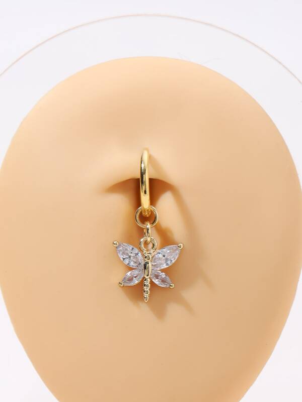 Rhinestone Dragonfly Decor Navel Belly Ring Stainless Steel Popular