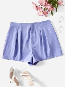 SHEIN LUNE Quần Short kích thước lớn Xếp li Dây kéo màu trơn Giải trí - Màu tím  Violet - Xem 2
