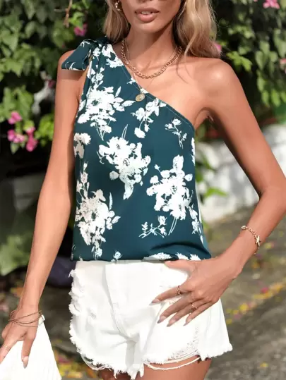 SHEIN VCAY 印花單肩襯衫