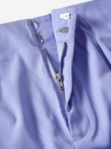 SHEIN LUNE Quần Short kích thước lớn Xếp li Dây kéo màu trơn Giải trí - Màu tím  Violet - Xem 9