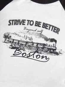 SHEIN EZwear Bikercore Slogan Graphic Raglan Sleeve Crop Tee - White - View 4