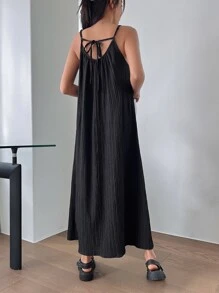 DAZY Vestido de tirantes unicolor con cordón trasero - Negro - Ver 2