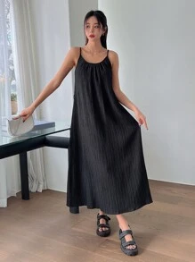 DAZY Vestido de tirantes unicolor con cordón trasero - Negro - Ver 5