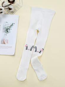 Toddler Girls Rabbit Pattern Tights - White - View 2