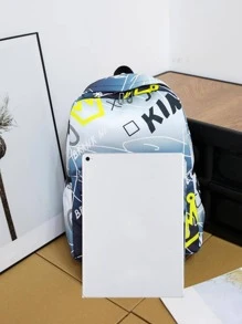 3入組套男士字母圖案休閒背包套裝帶筆袋書包套裝大學包套裝高中生研究生大學新生大二學生通勤、戶外、徒步旅行 - 彩色 - 查看 5