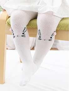 Toddler Girls Rabbit Pattern Tights - White - View 3