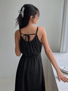 DAZY Vestido de tirantes unicolor con cordón trasero - Negro - Ver 7