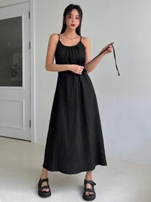 DAZY Vestido de tirantes unicolor con cordón trasero - Negro - Ver 8