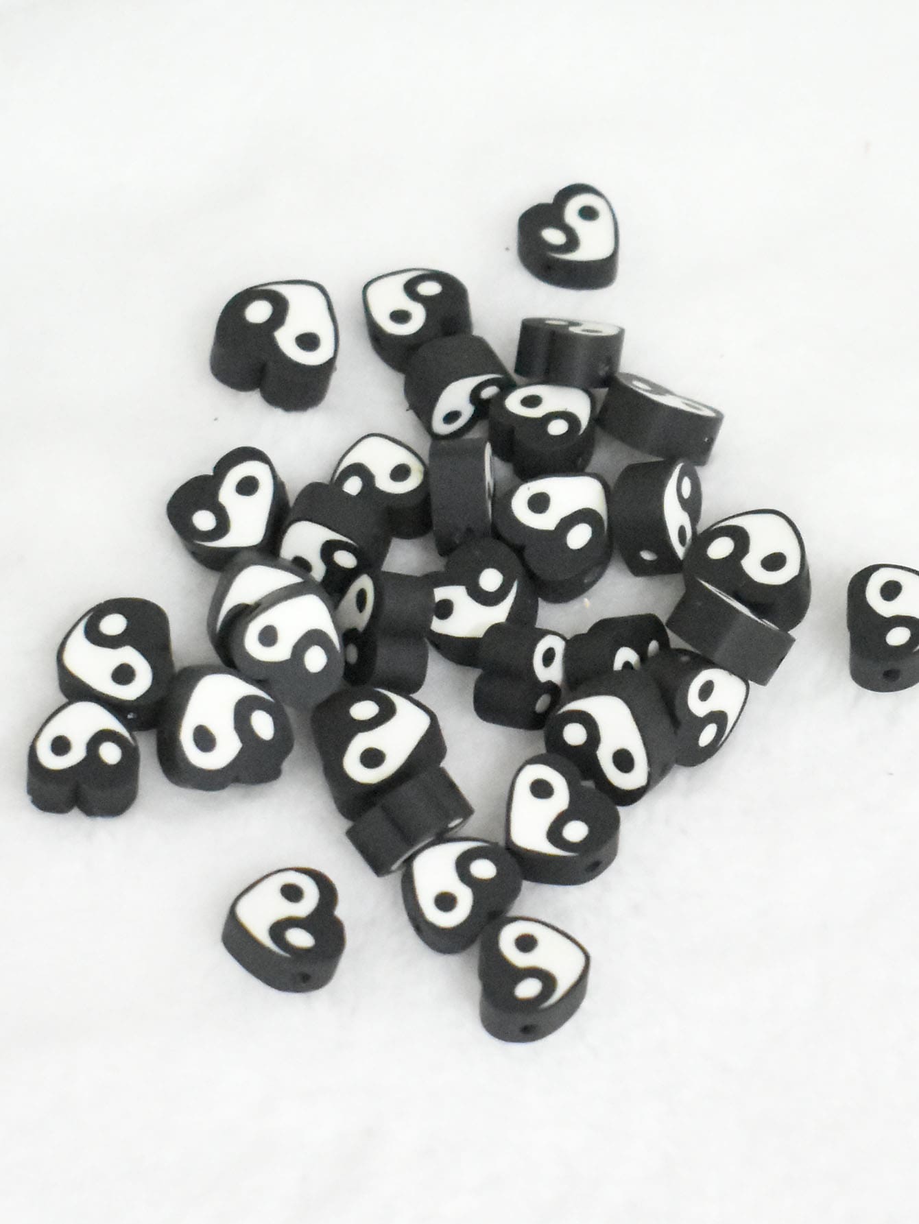 1pack 10mm Yin & Yang Pattern Heart DIY Bead - Black - View 1